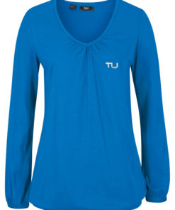Bavlnené tričko s dlhým rukávom s gumičkou azúrovo modrá tureality