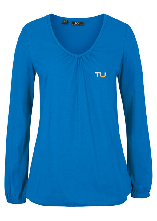 Bavlnené tričko s dlhým rukávom s gumičkou azúrovo modrá tureality