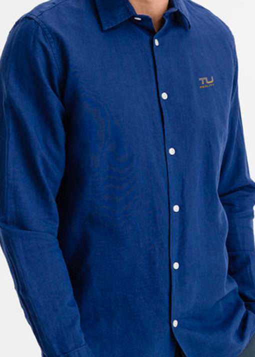 Košeľa linen-cotton shirt modrá